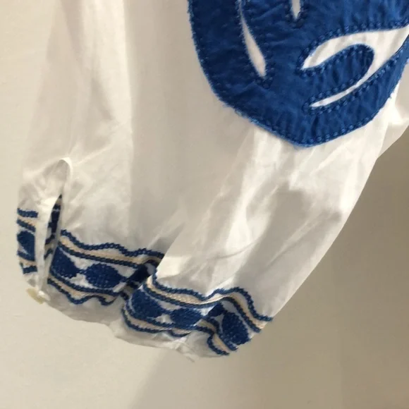 Madewell Blanca embroidered white dress blue stitching XS EUC - Picture 6 of 11
